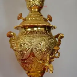 سرویس سماور و شرابخوری برنجی 5 لیتری طرح اسلیمی آبکاری شبه طلا