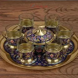 سرویس سماور برنج و پرداز 2.5 لیتری نقاشی دست با روکش پلی استر