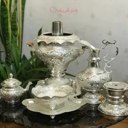 سماور لوکس زغالی برنجی 5 لیتری قلمزنی دست اعلاء با روکش نقره