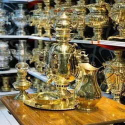 سرویس سماور برنجی 6 لیتری زغالی با کیفیت عالی و طرح جدید