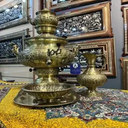 سرویس سماور گازی قلمزین برنجی 6 لیتری ورق ضخیم و کاربردی