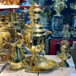 سرویس سماور برنجی 6 لیتری دسته شاخ ورق ضخیم
