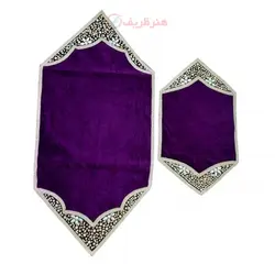 ست دو تکه رومیزی پارچه مخمل سنگ دوزی و نوار دوزی و تکه دوزی
