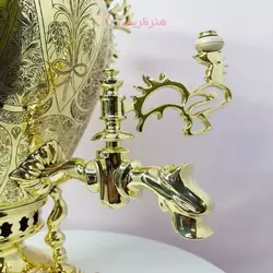 سماور برنجی زغالی مدل ماج خمره ای لوکس ۶ لیتری ریز قلم مینیاتوری سنتی سبک تبریز