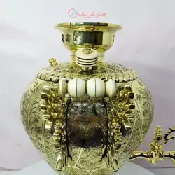 سماور برنجی زغالی مدل ماج خمره ای لوکس ۶ لیتری ریز قلم مینیاتوری سنتی سبک تبریز