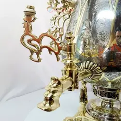 سماور زغالی ۸ لیتری مدل جام سبک رنگ کاری نقره ای و طلایی تلفیقی