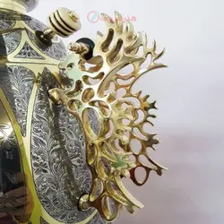 سماور زغالی ۸ لیتری مدل جام سبک رنگ کاری نقره ای و طلایی تلفیقی