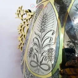 سماور زغالی ۸ لیتری مدل جام سبک رنگ کاری نقره ای و طلایی تلفیقی