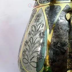 سماور زغالی ۸ لیتری مدل جام سبک رنگ کاری نقره ای و طلایی تلفیقی