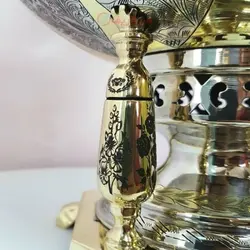 سماور زغالی ۸ لیتری مدل جام سبک رنگ کاری نقره ای و طلایی تلفیقی