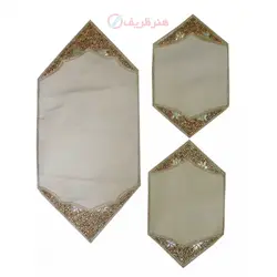 ست سه تکه رومیزی دست دوز سنگ دوزی پارچه مخمل