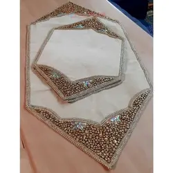 ست سه تکه رومیزی دست دوز سنگ دوزی پارچه مخمل