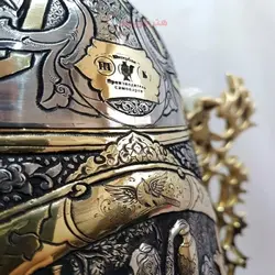 سماور زغالی برنجی ۸ لیتری مدل جام، نقوش ختایی، اسلیمی و بزم