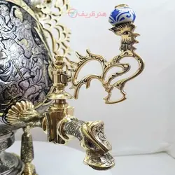 سماور زغالی برنجی ۸ لیتری مدل جام، نقوش ختایی، اسلیمی و بزم