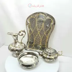 سماور برنجی زغالی 6 لیتری مدل جام دسته خوشه ای، کله شیر خروسی مینیاتوری