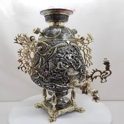 سماور برنجی زغالی ۸ لیتری مدل جام ریزه قلم اسلیمی و برجسته نقوش انسانی سبک اروپایی