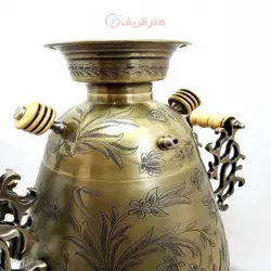 سماور برنجی زغالی ۶ لیتری مدل جام دسته توری خوشه ای جدید