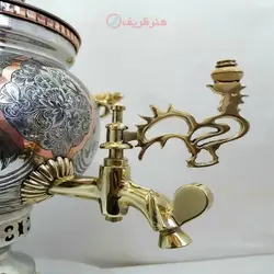 سماور برنجی زغالی ۶ لیتری مدل توپی( مسی ) کنده کاری مینیاتوری، ریز قلم سنتی تبریز