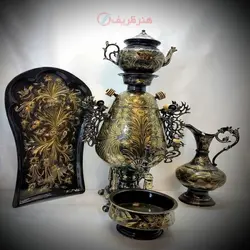 سماور برنجی زغالی ۶ لیتری مدل جام با سرویس ۴ تیکه ی خاص