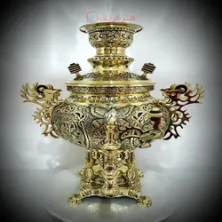 سماور ۸ لیتری مدل عدسی کله شیر خروسی مینیاتوری قلمزنی شده نقش خدایان یونان