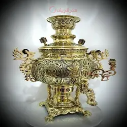 سماور ۸ لیتری مدل عدسی کله شیر خروسی مینیاتوری قلمزنی شده نقش خدایان یونان