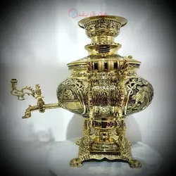 سماور ۸ لیتری مدل عدسی کله شیر خروسی مینیاتوری قلمزنی شده نقش خدایان یونان