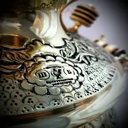 سماور ۸ لیتری مدل عدسی کله شیر خروسی مینیاتوری قلمزنی شده نقش خدایان یونان