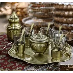 سرویس سماور ٢.٥ لیتری برنجی زغالی لبه دار آنتیک شده