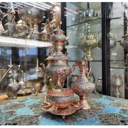 سرویس سماور برنجی قلمزنی اعلاء 5 لیتری دکوری روکش کوره ای