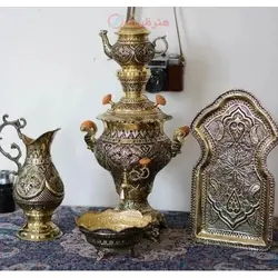 سرویس سماور قلمزنی برنجی ٣ لیتری رنگ ثابت با ضمانت