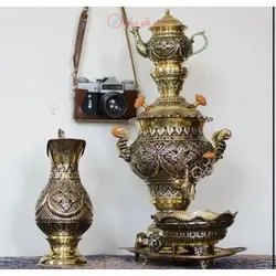 سرویس سماور قلمزنی برنجی ٣ لیتری رنگ ثابت با ضمانت