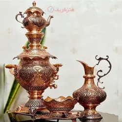 سرویس سماور قلمزنی مسی ٤/٥ لیتری زغالی و برقی سیاه قلم