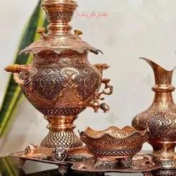 سرویس سماور قلمزنی مسی ٤/٥ لیتری زغالی و برقی سیاه قلم