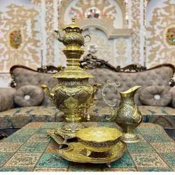 سرویس سماور قلمزنی زغالی، برقی برنجی 8 لیتری رنگ ثابت