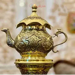 سرویس سماور قلمزنی زغالی، برقی برنجی 8 لیتری رنگ ثابت