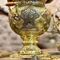 سرویس سماور قلمزنی زغالی، برقی برنجی 8 لیتری رنگ ثابت