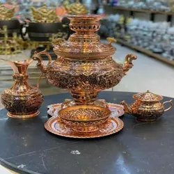 سرویس 5 تکه سماور برنجی زغالی و گازی 8 لیتری رنگ ثابت