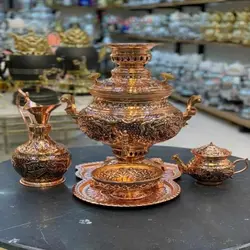 سرویس 5 تکه سماور برنجی زغالی و گازی 8 لیتری رنگ ثابت