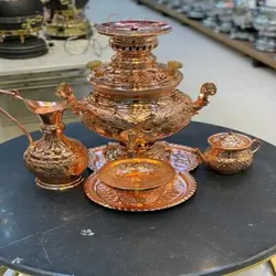 سرویس کامل سماور برنجی 8 لیتری زغالی و گازی با رنگ ثابت