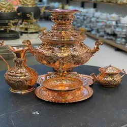 سرویس کامل سماور برنجی 8 لیتری زغالی و گازی با رنگ ثابت