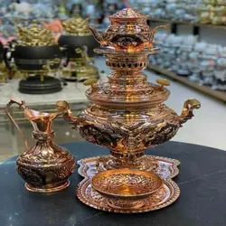 ست 5 تکه سماور 8 لیتری برنجی سیاه قلم