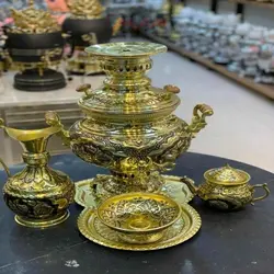 ست 5 تکه سماور برنجی زغالی و گازی 8 لیتری رنگ ثابت