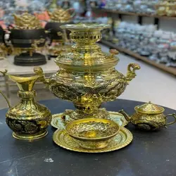 ست 5 تکه سماور برنجی زغالی و گازی 8 لیتری رنگ ثابت