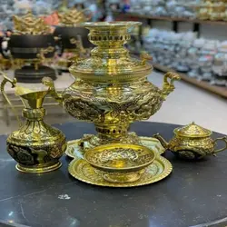 ست 5 تکه سماور برنجی زغالی و گازی 8 لیتری رنگ ثابت