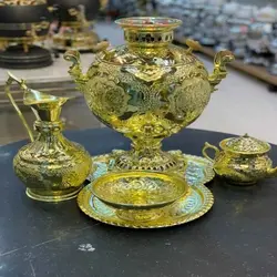 ست کامل سماور زغالی و گازی برنجی 8 لیتری رنگ ثابت