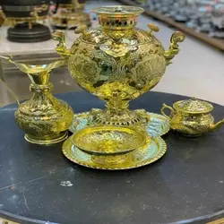 ست کامل سماور زغالی و گازی برنجی 8 لیتری رنگ ثابت