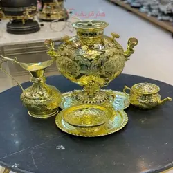 ست کامل سماور زغالی و گازی برنجی 8 لیتری رنگ ثابت