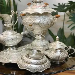 سرویس سماور ۶ لیتری پرکار و خاص با قلمزنی گل و مرغ