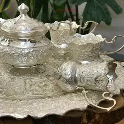 سرویس چایخوری برنجی جذاب برنجی روکش نقره