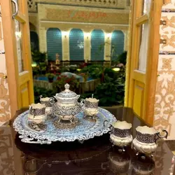 سرویس چایخوری مینیاتوری قلمزنی برجسته آبکاری نقره